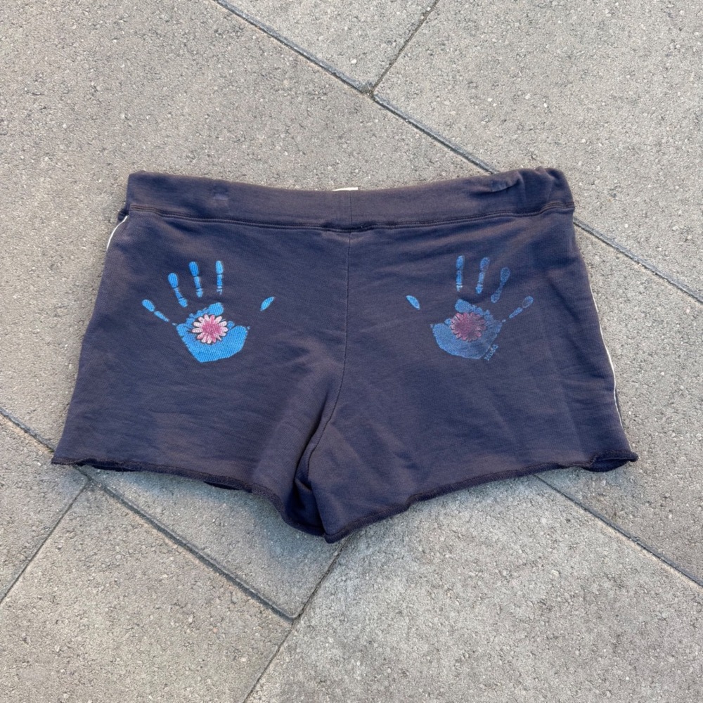 Vintage Mudd Navy Blue Graphic Handprint Sweat Shorts Y2K Raw Hem Medium